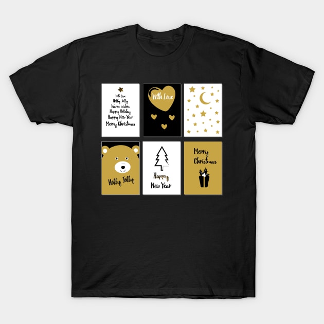 Merry Christmas cards 1 - black, white and gold T-Shirt by grafart